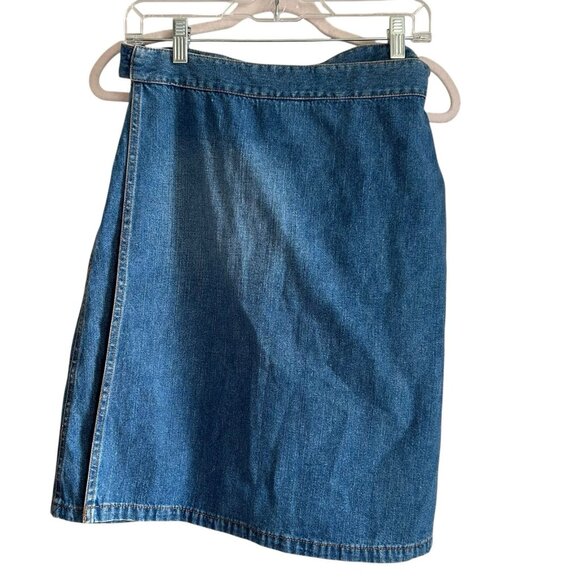 Paul Frank denim wrap skirt medium floral retro lining 70s Hippie Modest column - Picture 3 of 13